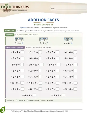 Grade 3 Math: Addition Facts — worksheet preview