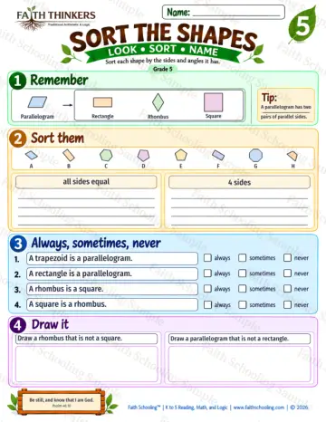 5th Grade math worksheet — Sort The Shapes Practice 9