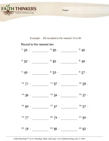 Grade 2 Math: Round Digit — worksheet preview