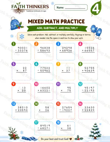 4th Grade math worksheet — Winter Mixed Practice 5