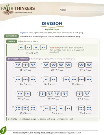 Grade 1 Math: Long Division — worksheet preview