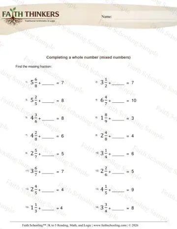 3rd Grade math worksheet — Rounding and Estimation. Completing Whole Number Mixed Numbers 3