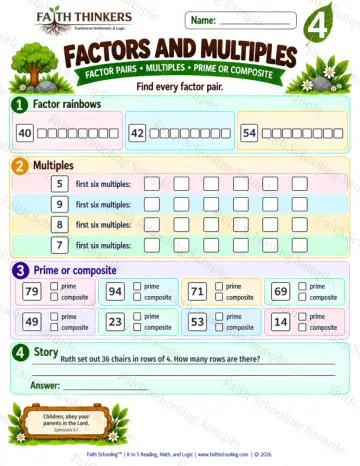 4th Grade math worksheet — Factors and Multiples Practice 8