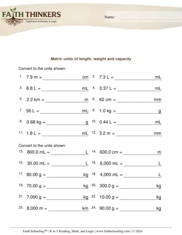 Convert Metric Units Length Weight Capacity 8
