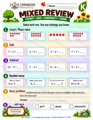 Kindergarten math worksheet — Core Skills Practice 4