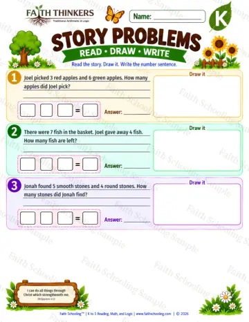 Kindergarten math worksheet — Mixed Operation Word Problems Practice 6