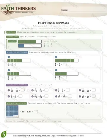5th Grade math worksheet — Fractions (Practice 2)