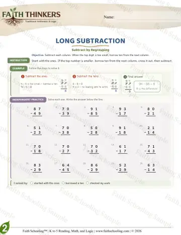 2nd Grade math worksheet — Subtraction with Regrouping. Long Subtraction (Practice 6)