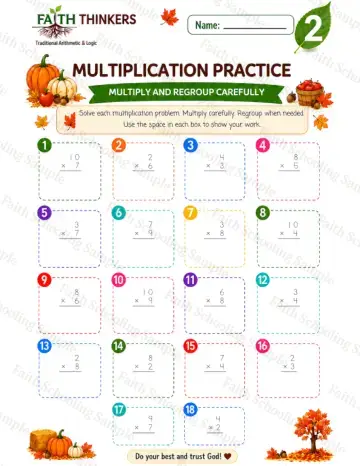 2nd Grade math worksheet — Fall Multiplication Practice 5