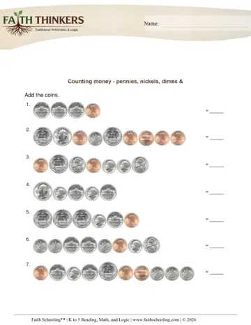 Grade 2 Math: Counting Money — worksheet preview