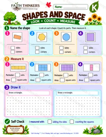 Kindergarten math worksheet — Geometry and Shapes Practice 9