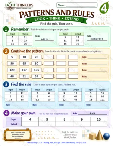 4th Grade math worksheet — Patterns And Rules Practice 8
