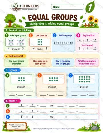1st Grade math worksheet — Equal Groups Practice 9