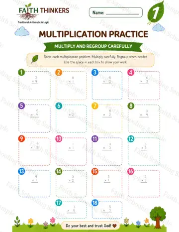 1st Grade math worksheet — Summer Multiplication Practice 4