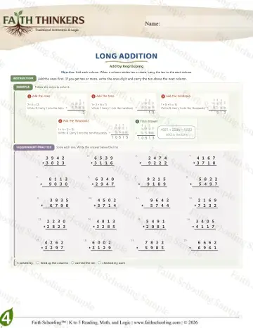 4th Grade math worksheet — Addition with Regrouping. Long Addition (Practice 7)