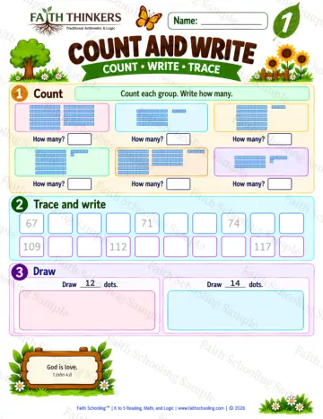 1st Grade math worksheet — Counting Practice (Practice 9)