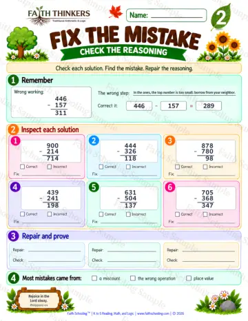 2nd Grade math worksheet — Fix The Mistake Practice 8