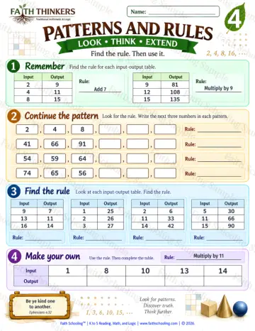 4th Grade math worksheet — Patterns And Rules Practice 6