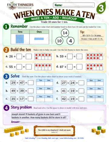3rd Grade math worksheet — When Ones Make A Ten Practice 6