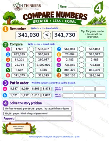 4th Grade math worksheet — Comparing and Ordering Numbers Practice 8