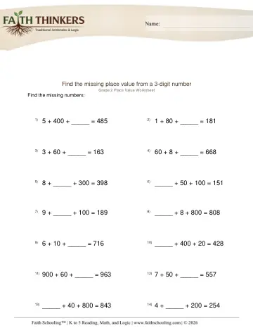 Grade 2 Math: Find Missing — worksheet preview