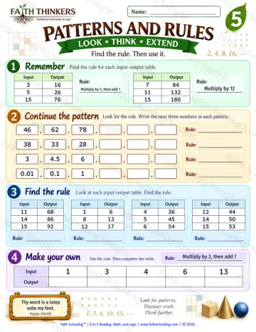 5th Grade math worksheet — Patterns and Early Algebra Practice 8