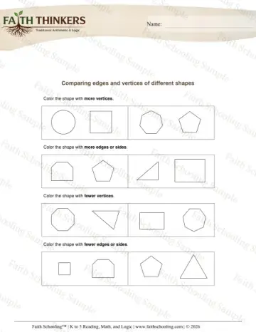 2nd Grade math worksheet — Attributes of Shapes. Geometry Edges Vertices 4