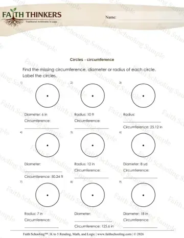 5th Grade math worksheet — Geometry Circles Circumference 5