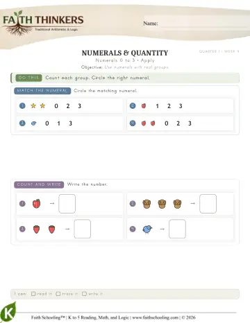 Kindergarten Math: Numerals 0 To 3 — worksheet preview
