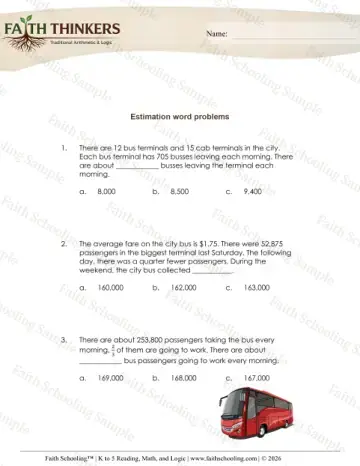 5th Grade math worksheet — Word Problems Estimating Rounding 8