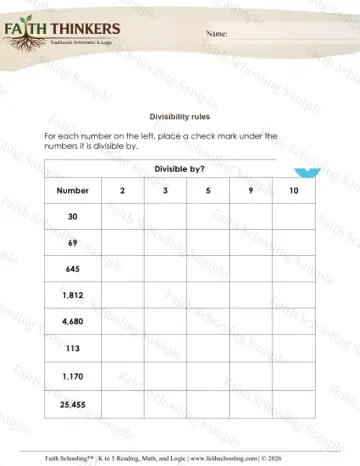 4th Grade math worksheet — Factors and Multiples. Divisibility Rules 5
