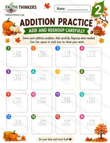 2nd Grade math worksheet — Fall Addition Practice 9