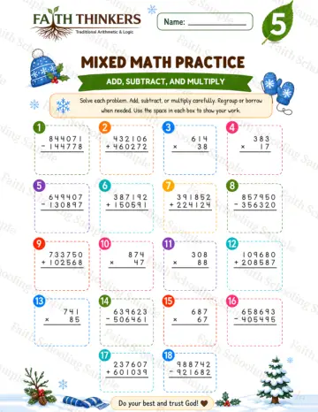 5th Grade math worksheet — Winter Mixed Practice 7