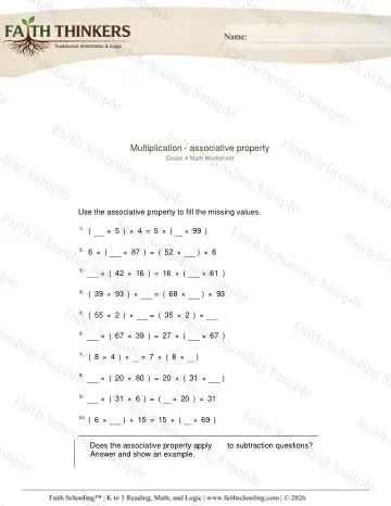 4th Grade math worksheet — Properties of Multiplication. Multiplication Associative Property 2