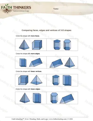 2nd Grade math worksheet — Attributes of Shapes. Geometry Faces Edges Vertices 5