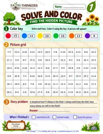 1st Grade math worksheet — Solve And Color Practice 9