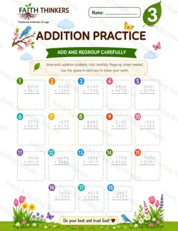 3rd Grade math worksheet — Spring Addition Practice 8