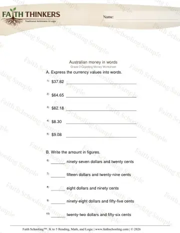 3rd Grade math worksheet — World Currencies. Australian Money 4