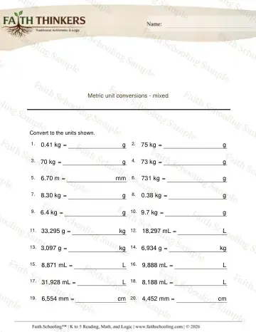 5th Grade math worksheet — Metric Measurement. Metric Units Mixed 4