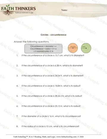 4th Grade math worksheet — Geometry Circles Circumference 6