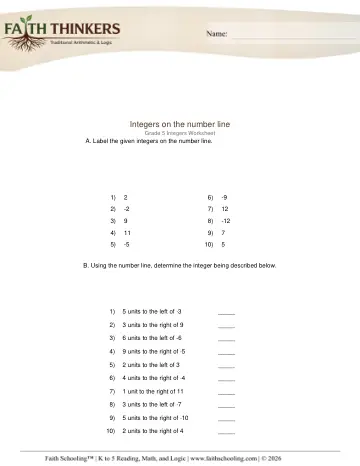 Integers Number Line 1
