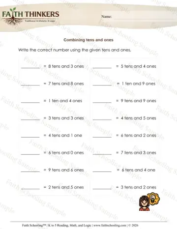 1st Grade math worksheet — Tens Ones B3