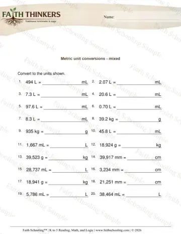 5th Grade math worksheet — Metric Measurement. Metric Units Mixed 7