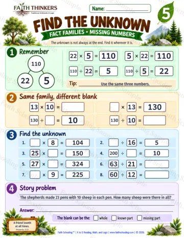 5th Grade math worksheet — Find The Unknown Practice 6