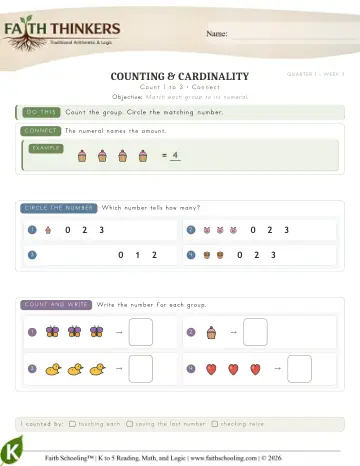 Kindergarten Math: Count 1 To 3 — worksheet preview