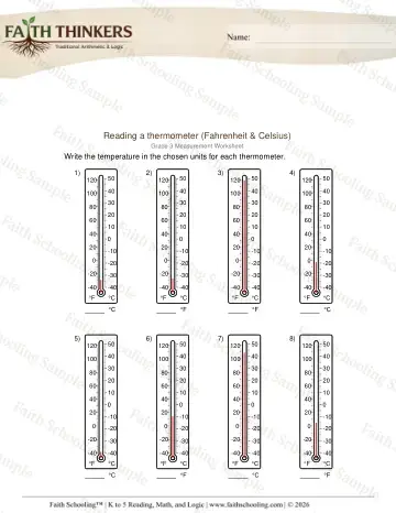 3rd Grade math worksheet — Temperature. Reading Thermometer 2