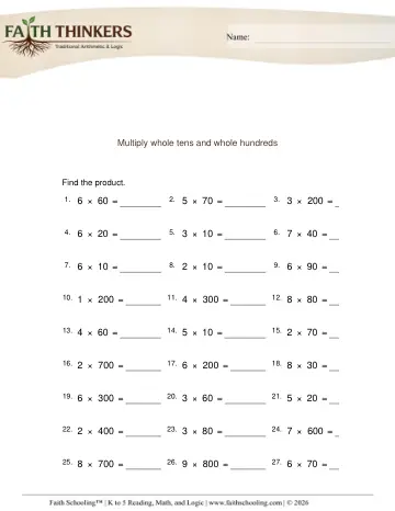 Multiply Whole Tens Hundreds 1