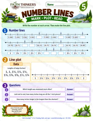 5th Grade math worksheet — Number Lines Practice 8