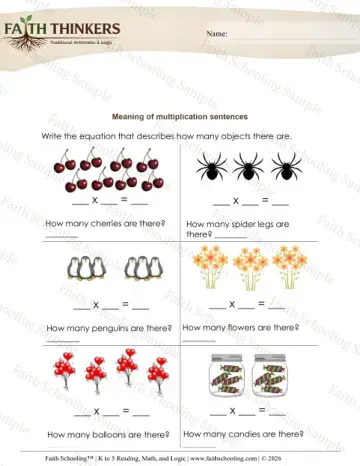 3rd Grade math worksheet — Understanding Multiplication. Meaning of Multiplication Sentences 4