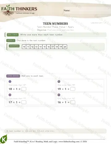 Kindergarten math worksheet — Teen Number Place Value (Practice 5)